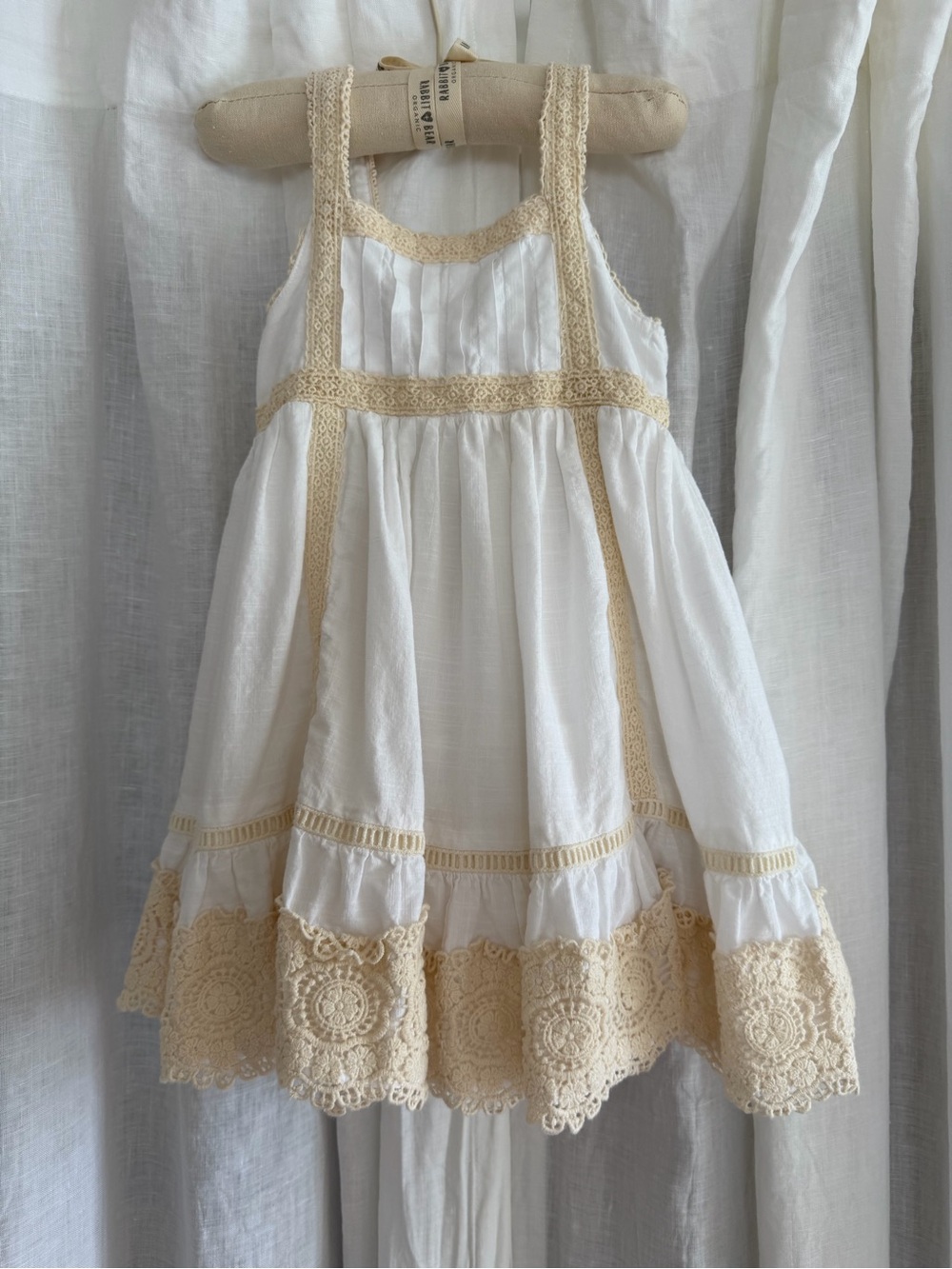 White & Cream Lace-Trim Girls' Sundress